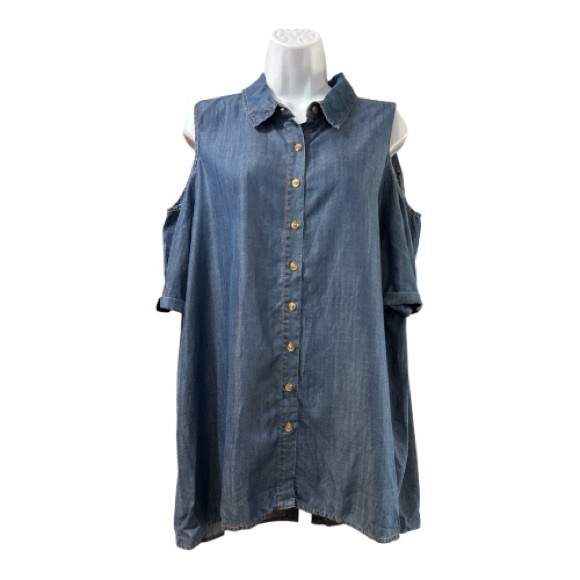 EASEL Dress Tunic Denim Chambray Cold Shoulder Tie Detail up the Back Size M - Picture 1 of 9